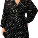 BEAUDRM Women's Plus Size Polka Dots Short Dress Y2k Ruffle V Neck Long Sleeve A Line Dresses with Scarf  XL