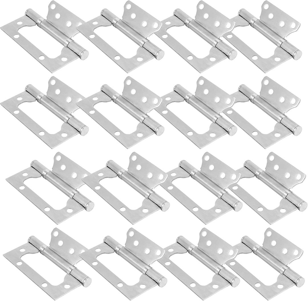 16 Pack 4 x 3 Inch Heavy Duty Non Mortise Door Hinges with 96 PCS Screws, Stainless Steel Mobile Home Door Hinges, No Noise Ball Bearing Door Hinge, Brushed Nickel Hinges for Doors Butt Hinges