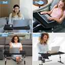 Laptop Bed Desk, X-Large Leather Adjustable Computer Bed Table Tray, Foldable Laptop Lap Desk for Bed Sofa Couch Floor Writing Eating Working with Drawer 2 Movable Stoppers (23.6 inch, Black)