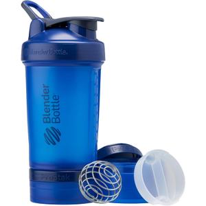 BlenderBottle Shaker Bottle with Pill Organizer and Storage for Protein Powder, Classic V2 ProStak System, 22-Ounce, Blue