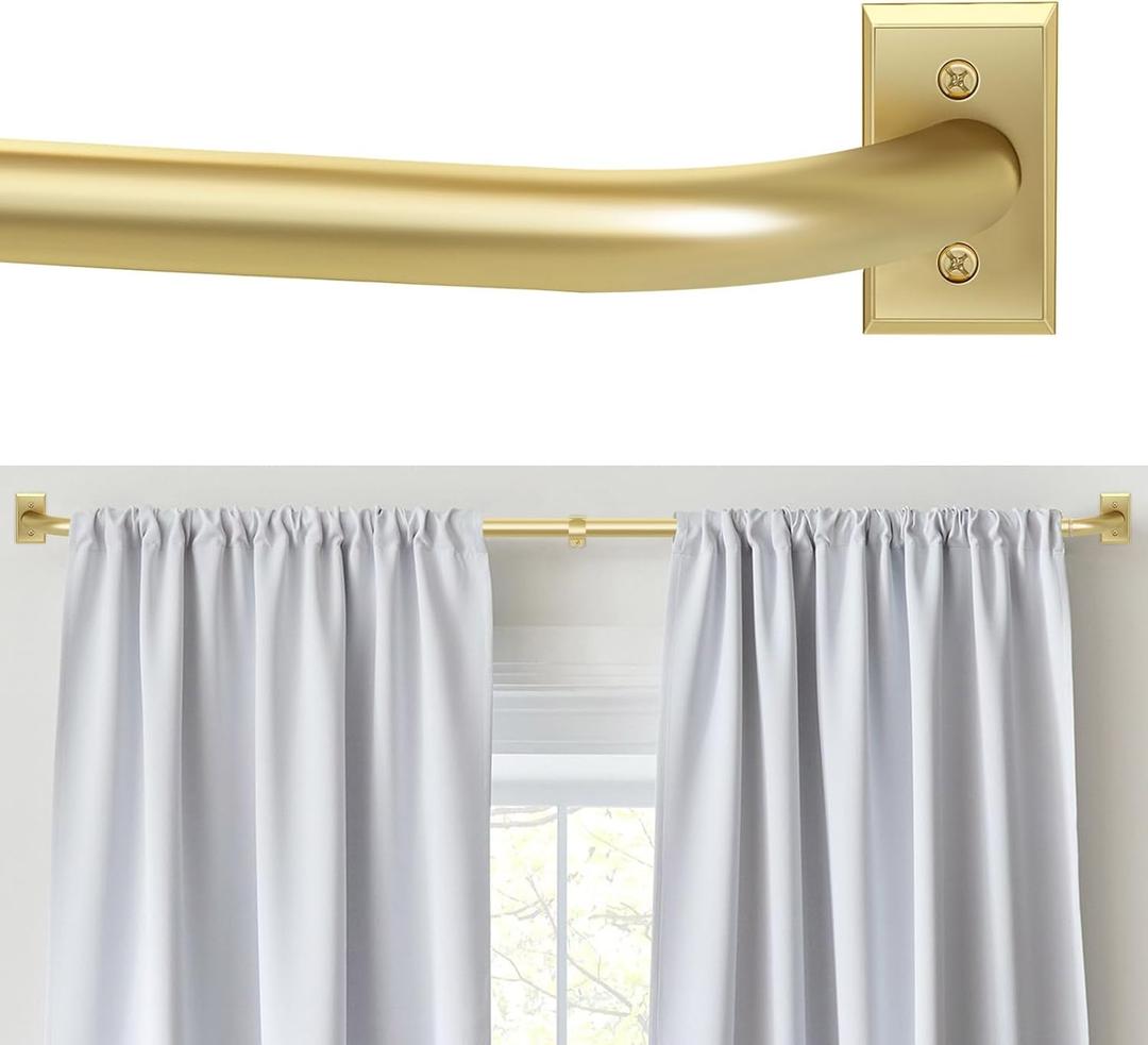 Blackout Curtain Rod, Adjustable Extra Long 5.5-12.7Ft, Wrap Around Heavy Duty, French Return, Room Darkening, Gold