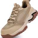 Hogent Steel Toe Shoes for Women Men Wide Non Slip Composite Work Sneakers Indestructible Comfortable Safety Tennis Shoes Lightweight Breathable Construction Sneakers Puncture Proof Ergonomic Design (Tan)