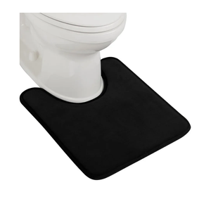 Thick Memory Foam Toilet Rug for Bathroom, U Shaped Washable, Soft Absorbent Velvet Topside Floor Mats, Machine Wash, Cushioned Luxury Rugs for Bath Room, 23x23, Black