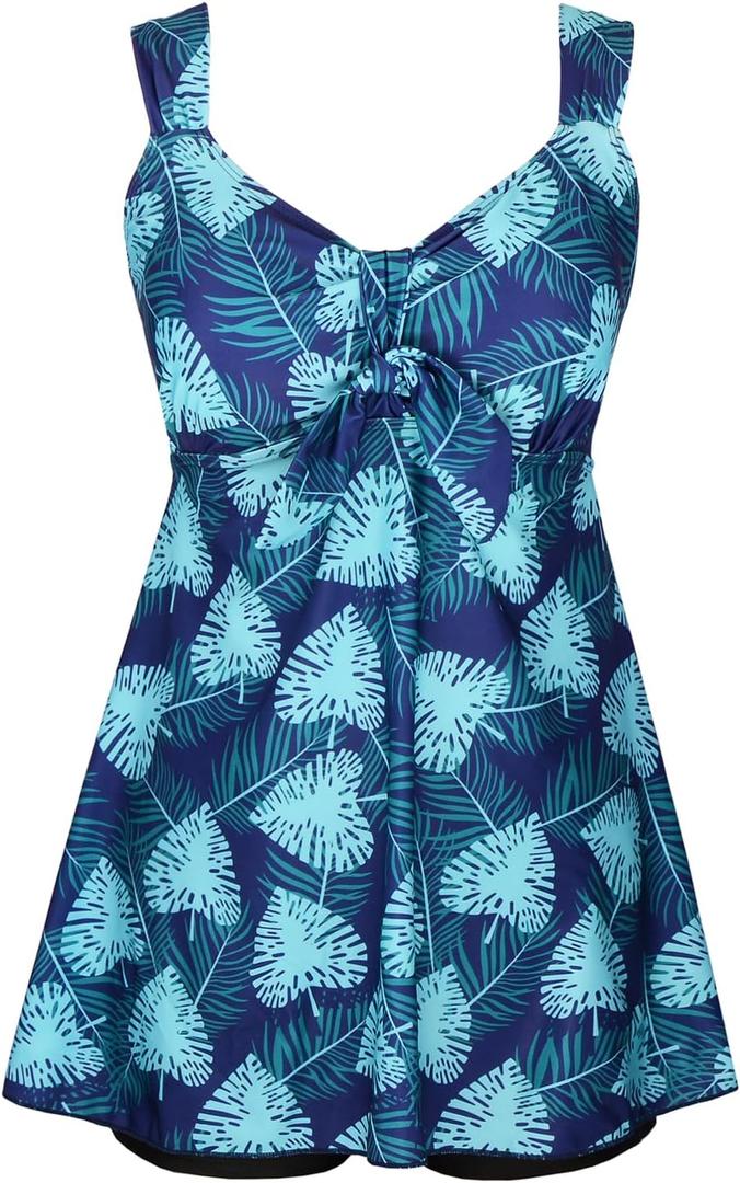 DANIFY Plus Size Swimsuit for Women Tankini Swimdress Tummy Control Swimwear Two Piece Bathing Suit with Shorts (22, Hs31 Floral)