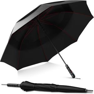 Repel Umbrella Extra Large Windproof Golf Umbrella - Covers 2 People - 60" Wide Vented Double Canopy with Reinforced Fiberglass Ribs, Waterproof Coated Canopy, Black 