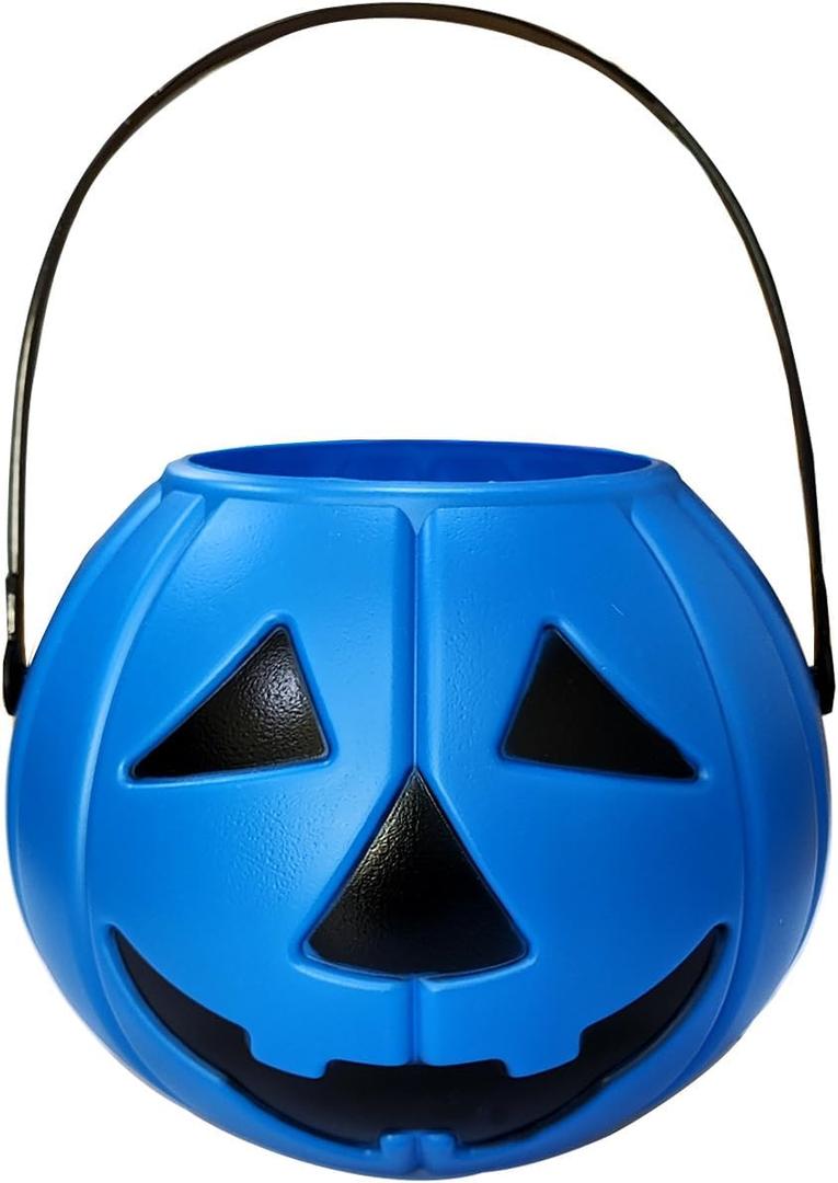 Blue Pumpkin Bucket 7.0" Halloween Plastic Trick or Treat Bucket Candy Bowl for Halloween Party Favors Supplies Props