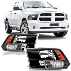 APSVE Headlights Assembly compatible with 2009-2018 Dodge Ram 1500,2010-2018 Ram 2500 3500 Halogen Head light Headlamp Replacement, Black Housing Amber Corner