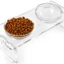 Elevated Dog & Cat Bowls  3.75 Acrylic Raised Pet Feeder Stand with 2 Stainless Steel & 2 Glass Bowls  Food & Water Dish Set for Puppy/Small Dogs & Cats