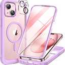 Miracase Magnetic for iPhone 15 Plus Case 6.7'' [Compatible with Magsafe] Full-Body Military Drop Proof 15 Plus Phone Case Cover with Built-in 9H Tempered Glass Screen Protector,Light Purple