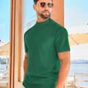 Vssjavun Men's Mock Neck Shirt Short Sleeve Turtleneck T-Shirt Slim Fit Pullover Casual Basic Tee (Green, L)