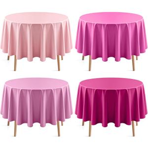 4 Pieces Pink Series Round Tablecloth, 84" Solid Color Waterproof & Spillproof Disposable Plastic Table Cover, Durable Party Tablecloth for Dining, Buffet, Picnic, Outdoor Events, Pink 4 Series, 4