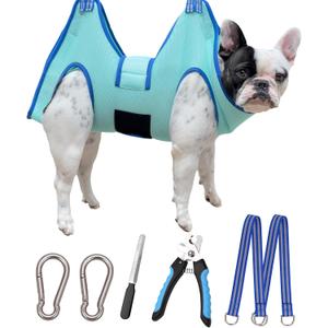 Kkiimatt Dog Grooming Hammock, Medium Dog Hanging Harness Holder for Nail Clipping, Nail Trimming Cutting Hammock, Grooming Sling Restraint Bag with Wide Strap Sewed (Medium 35 LB Max/Turquoise)
