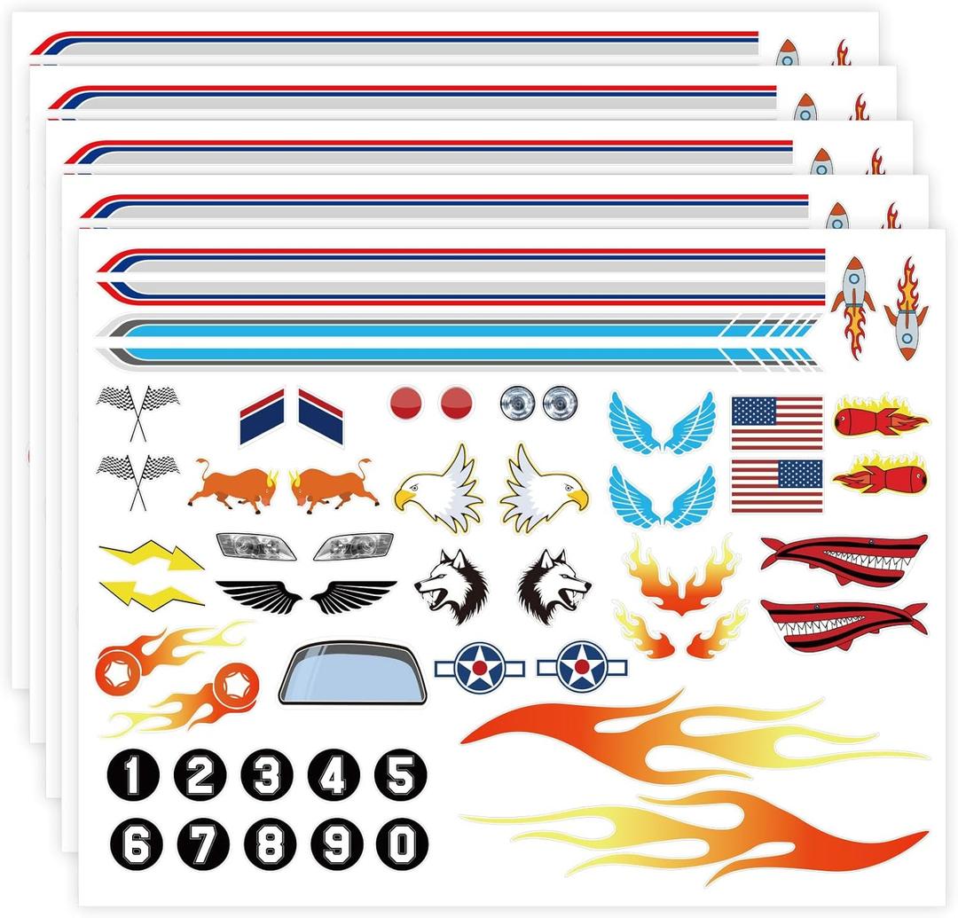 5PCS Derby Car Sticker Set-Racing Numbers, Flags, Lights, Stripes & Flame Decals - Peel & Stick Car Stickers for Derby Supplies Cars,Cool Decorations&Accessories for Your Vehicle