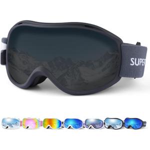 Supertrip Ski Goggles Men Women Anti-Fog Snow Goggles UV Protection Snowboard Goggles for Adult Youth (Black Frame/Gray Lens(vlt 10%))