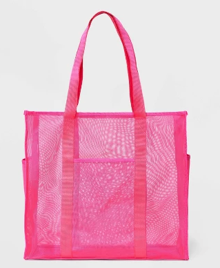 Large Mesh Beach Tote Pink