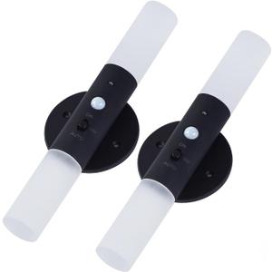 LED Motion Sensor Lights Battery Operated Wall Sconces Set of 2 Rechargeable Wireless Picture Art Light Magnetic 360 Rotation Corner Lamps for Hallway Gallery Stairway Vanity Living Room Bedroom (Black)