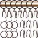 30 Pieces Metal Drapery Curtain Rings Curtain Hanging Rings 1.26 inch Internal Diameter and 30 Pieces Metal Curtain Drapery Pin Hooks for Window Door Shower Curtain (Brown)
