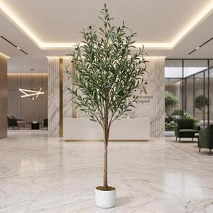 Garvee 5.3FT Artificial Olive Tree in Pot, Fake Olive Plants with Nautral Leaves & 34 Fruits, Decorative Artificial Plants Indoor for Office Home Bedroom Modern Farmhouse Entryway Decor | Fake Olive Plants with Planter, Decorative Artificial Plants Indoor for Office Home Bedroom Modern Farmhouse Entryway Decor
