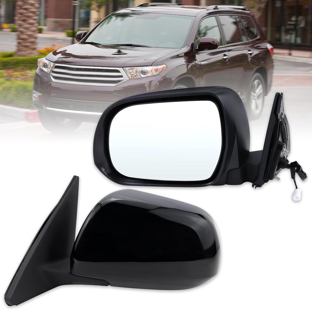 Left Driver Side Mirror Compatible With 2008 2009 2010 2011 2012 2013 Toyota Highlander With Power Glass Manual Folding Black Replace#8794048291(3Pins)