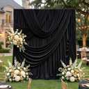 60ftx12ft Wrinkle Free Black Backdrop Curtain, 12 Panels 12FT Height Black Drapes for Wedding, Silky Polyester Photo Back Drop Cloth Draping for Birthday Party Photography Background