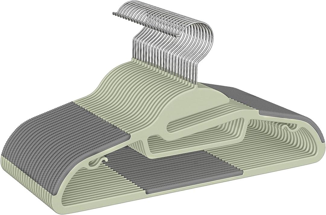 Heavy Duty Plastic Hangers 50 Pack with NonSlip Design,0.2 Inches Thick,360°Swivel Hook Space Saving Organizer for Bedroom Closet,Shirts,Pants,Strong Enough for Coat(Matcha Green S Shaped)