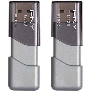 PNY 128GB Turbo Attach 3 USB 3.0 Flash Drive, Silver (Pack of 2)