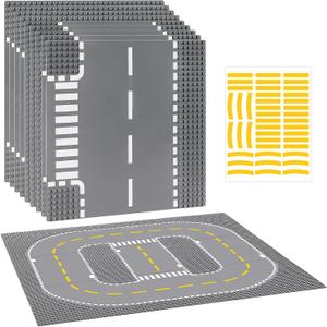 Pokiiulk 9 Pack Road Base Pates for Building, Compatible with Lego Classic Bricks, 10 x 10 Baseplates Fits for Lego Roads, Road Base Plates for City Sets (Attached DIY Stickers)