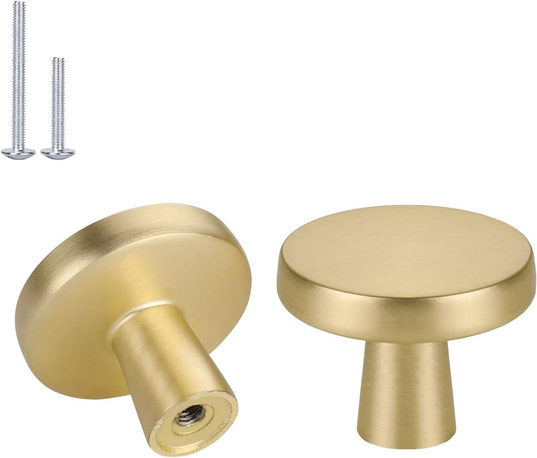 Haliwu 10 Pack Brushed Gold Cabinet Knobs Gold Dresser Drawer Knobs Round Brass Kitchen Cabinet Hardware Zinc Alloy