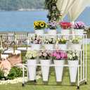 Flower Stand, 3-Tier Flower Display Stand with Buckets for Indoor Outdoor, Flower Cart Display Stand with Wheels for Courtyard, Balcony, Flower Shop, Wedding, Party, Exhibition (White)