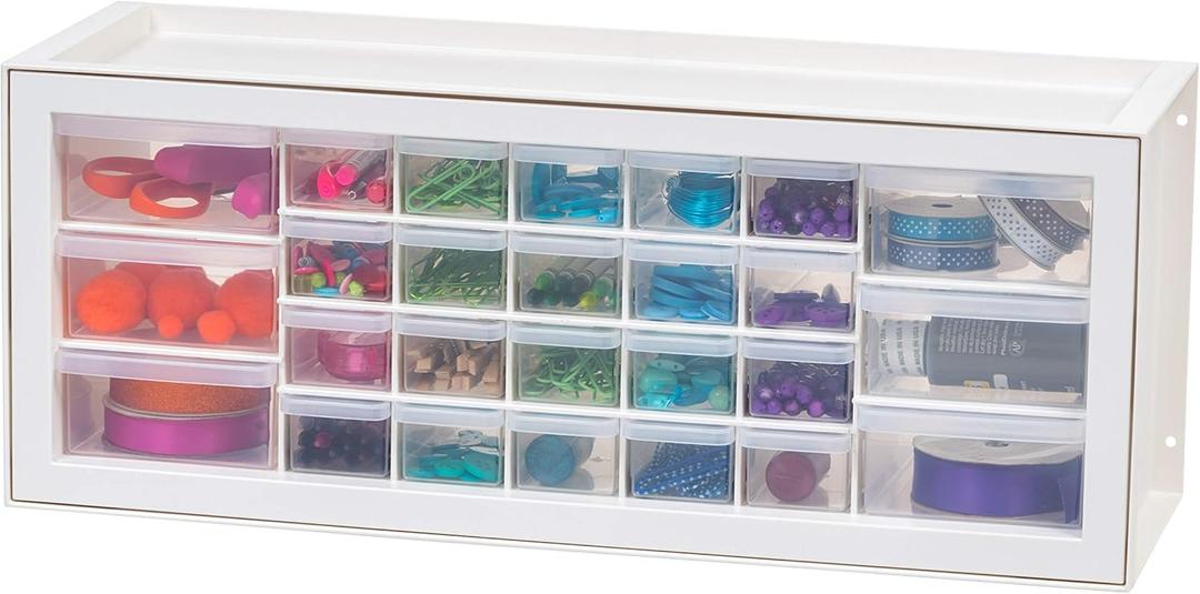 IRIS USA Plastic Drawer Storage Organizer, 26-Drawer Teacher Toolbox Bead Small Parts Organizer Cabinet for Hardware Crafts Nuts Bolts Tools Sticker Home Business Scrapbook Art Hobby Garage - White