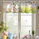 wefrea Easter Valances for Windows Spring Floral Bunny Short Valance with Rod Pocket Easter Valance for Kitchen Bathroom Bedroom Living Room 54 x 18 inch