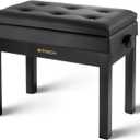 STRICH Adjustable Piano Bench with Storage, Wooden Keyboard Bench with Bookcase Stool Chair Seat with High-Density Sponges Cushion for Piano Shop Music School Studio, Black, SPB-20