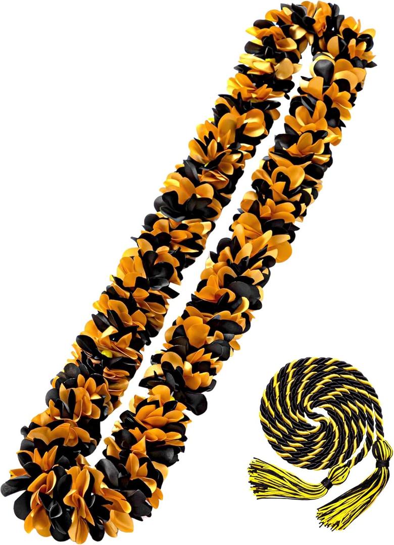 Cindeer Graduation Leis 2025 Braided Honor Cords with Tassels Class of 2025 Ribbon Necklace 47 Inch Graduation Gift Party Accessories for Women and Men (Black and Gold)
