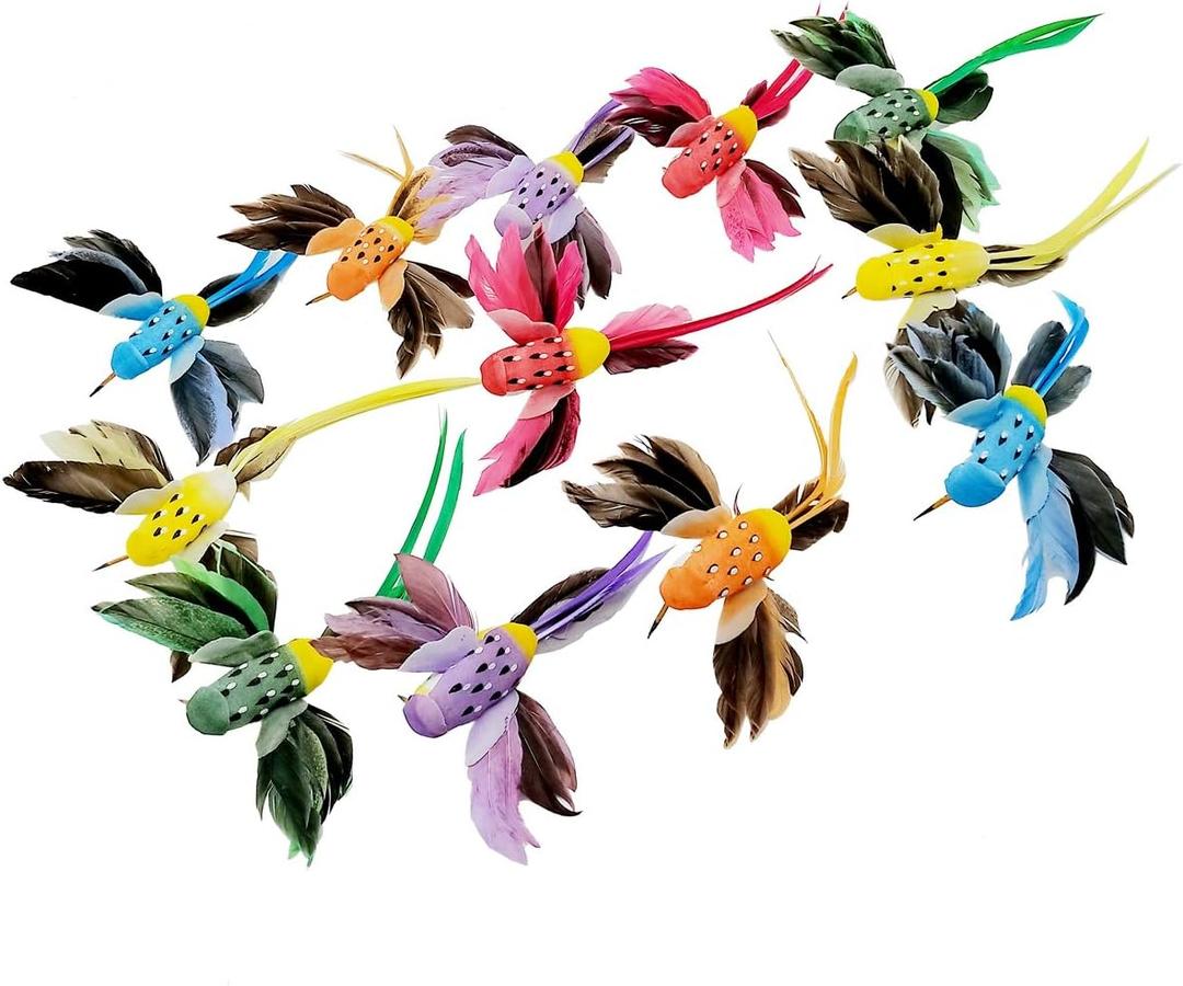 LWINGFLYER 12pcs Artificial Humming Birds Realistic Flying Hummingbird Clip on Christmas Tree Ornaments 5.5inch for Wreath Crafts Wedding Party Decoration
