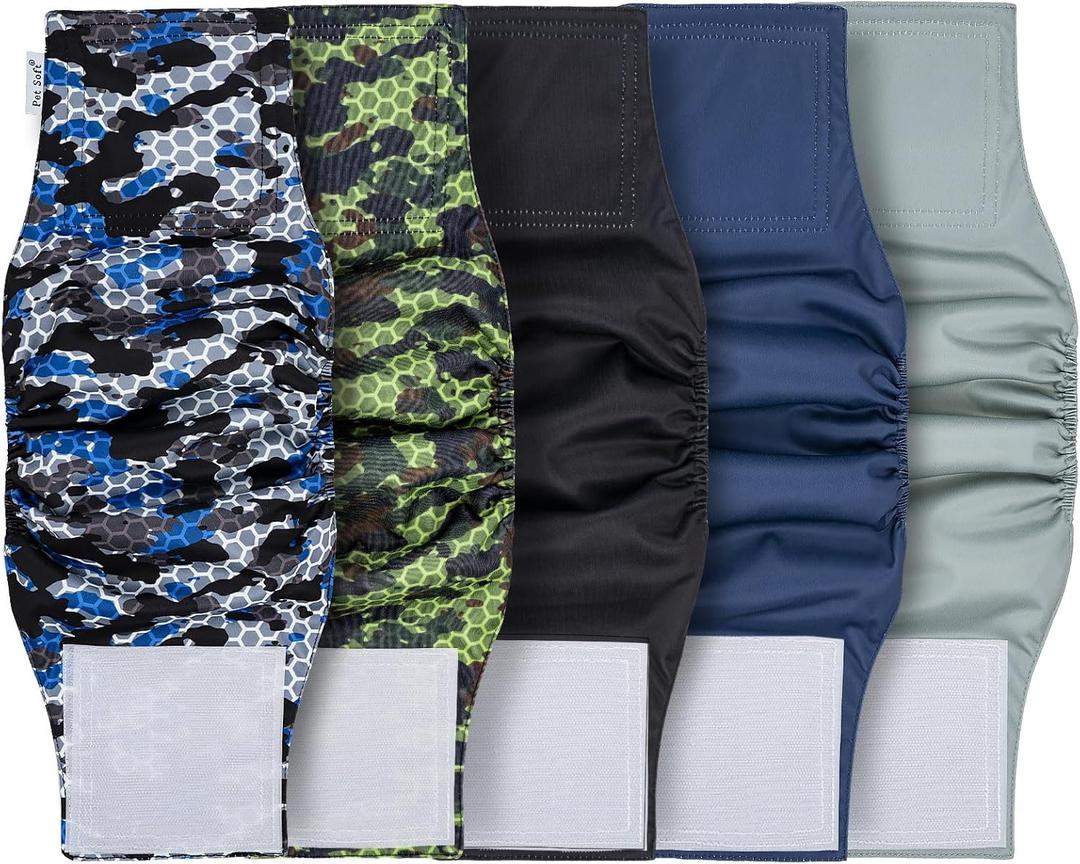 Pet Soft Dog Diapers Male, 5 Pack Male Dog Belly Bands, High Absorbing Washable Males Dog Wraps for Doggie Puppy(Camo, XL)