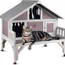 Outdoor Cat House Weatherproof with Balcony - Large Insulated Wooden Shelter for Multiple Cats, All-Weather Feral Cat Shelter for Winter