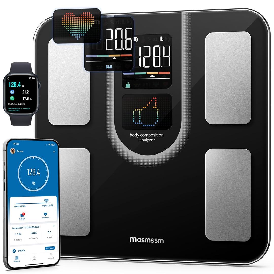 Scale for Body Weight, FSA&HSA Eligible, Smart Scale with 9-in-1 VA Display, Bathroom Scale with 22 Body Metrics, Heart Rate, BMI, Body Fat, Muscle Mass, Compatible with iOS & Android