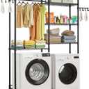 VEVOR Over the Washer and Dryer Storage Shelf, 5 Tier Laundry Room Drying Rack with Hanger Rod and Hooks, Adjustable Over Washer and Dryer Shelves, Laundry Room Shelf Storage Space Saver, Black