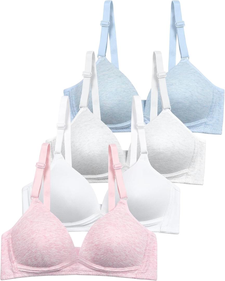 SALIA GIRL Soft Padded Bras for Girls & Teens 12-14, No Wires Cotton Developed Training Bras (32, Grey/White/Blue/Pink)