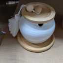 Sugar Bowl with Lid and Spoon,White Ceramic Sugar Container With Bamboo Lid and Tray,Dia 3.4'' H 4''|12oz