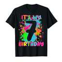 7th Birthday Paint Splashes T-Shirt Kids, Girls, Boys 7 Year T-Shirt, S