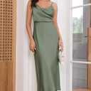 Women's Summer Satin Dress Elegant Cowl Neck Adjustable Spaghetti Strap Wedding Guest Cocktail Party Maxi Dresses (M)