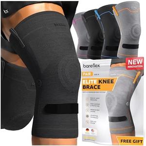 bareflex Elite Compression Knee Brace for Women & Men 2-Pack Knee Braces for Women Running Knee Pain, Knee Brace for Men, Knee Support Compression Sleeve, Medium