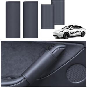 2025 Tesla 4PCS Grab Handle Cover Model Y Model 3 2017-2025, Tesla Inside Door Handle Protector, Tesla Cover Door Handle Anti-Scratch Leather Handle Plate Model Y Model 3 Accessories