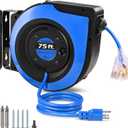 SURAIELEC Retractable Extension Cord Reel, 75 FT 14 AWG/3C SJTOW Power Cord, 3 Outlets Triple Tap, 10 AMP Circuit Breaker, Ceiling/Wall Mount, UL Listed