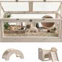 Wooden Hamster Cage with Small House and Bridge, Hamster Habitat with Lockable Design, Small Animal Habitat with Openable Top and Front Doors for Gerbil Guinea Pig Rat, 32" L*16" W*16" H