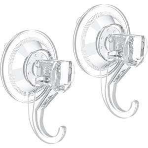 VIS'V Suction Cup Hooks, Small Shower Suction Hooks, Heavy Duty, Removable and Reusable, Clear, 2 Pcs