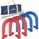 GoSports Steel Horseshoes Outdoor Game Set - Gold & Silver or Red & Blue - Official Size and Weight