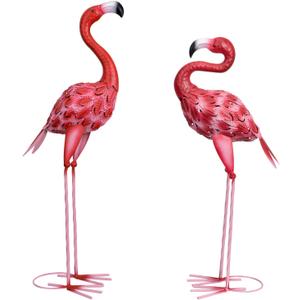 2Pcs Flamingo Outdoor Statues, Metal Flamingo Yard Art Decor for Garden Home Patio Yard Display