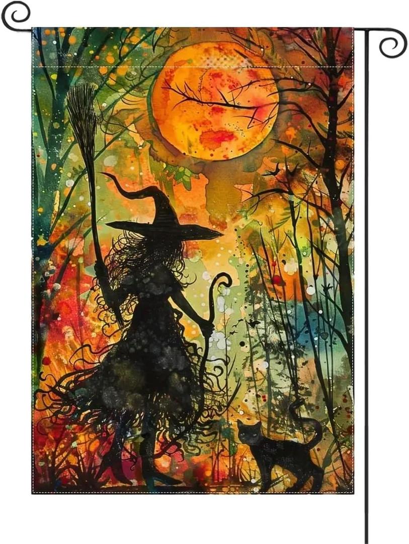 2 x Halloween Witch Garden Flag 12x18 Double Sided Outside Holiday Decorations Vertical Burlap Yard Flags (Vibrant Color)